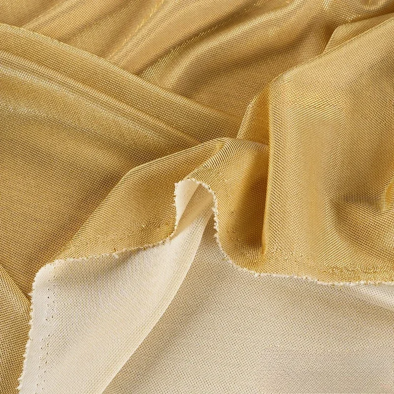 100x155cm Elastic Knit Light Wrinkle Resistant Dress Gold Series Bright Silk Fabric Stage Performance Clothing Background Fabric