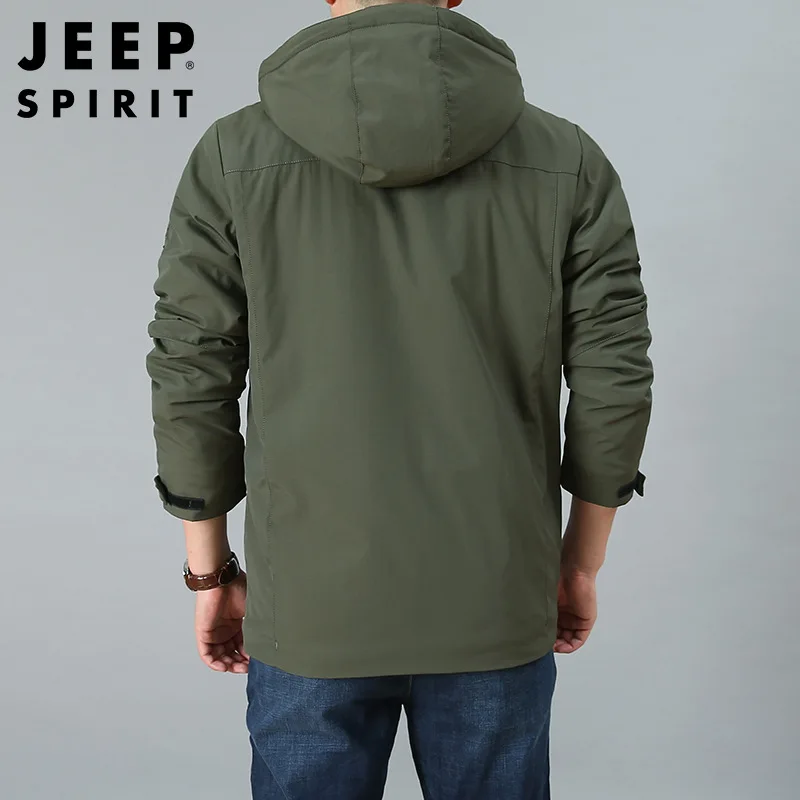 JEEP SPIRIT autumn winter jacket men loose plus velvet thick outdoor leisure sports cold-proof warm Detachable hat clothes coat