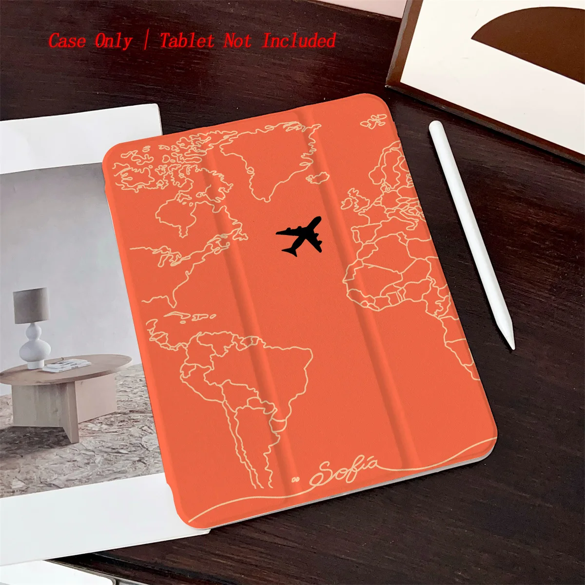 

Stylish Partial Map & Black Plane Pattern iPad Case - 360° Rotatable Foldable for Apple iPad (All Models)