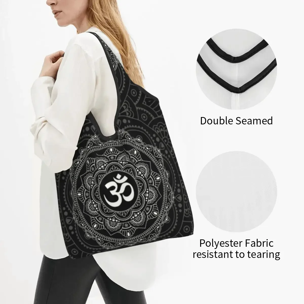 Reusable Om Mandala Shopping Bag Women Tote Bag Portable Buddhism Aum Yoga Meditation Groceries Shopper Bags