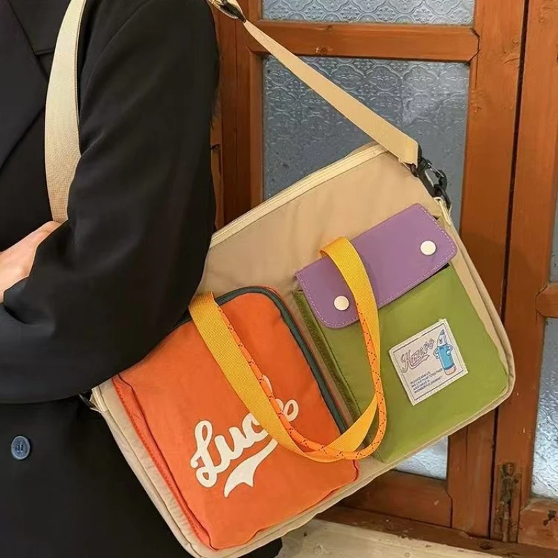 

Сумка для компьютера 15,6 дюйма, многофункциональная, вместительная, портативная, через плечо, для планшета, в японском стиле, с цветовыми блоками, кроссбоди