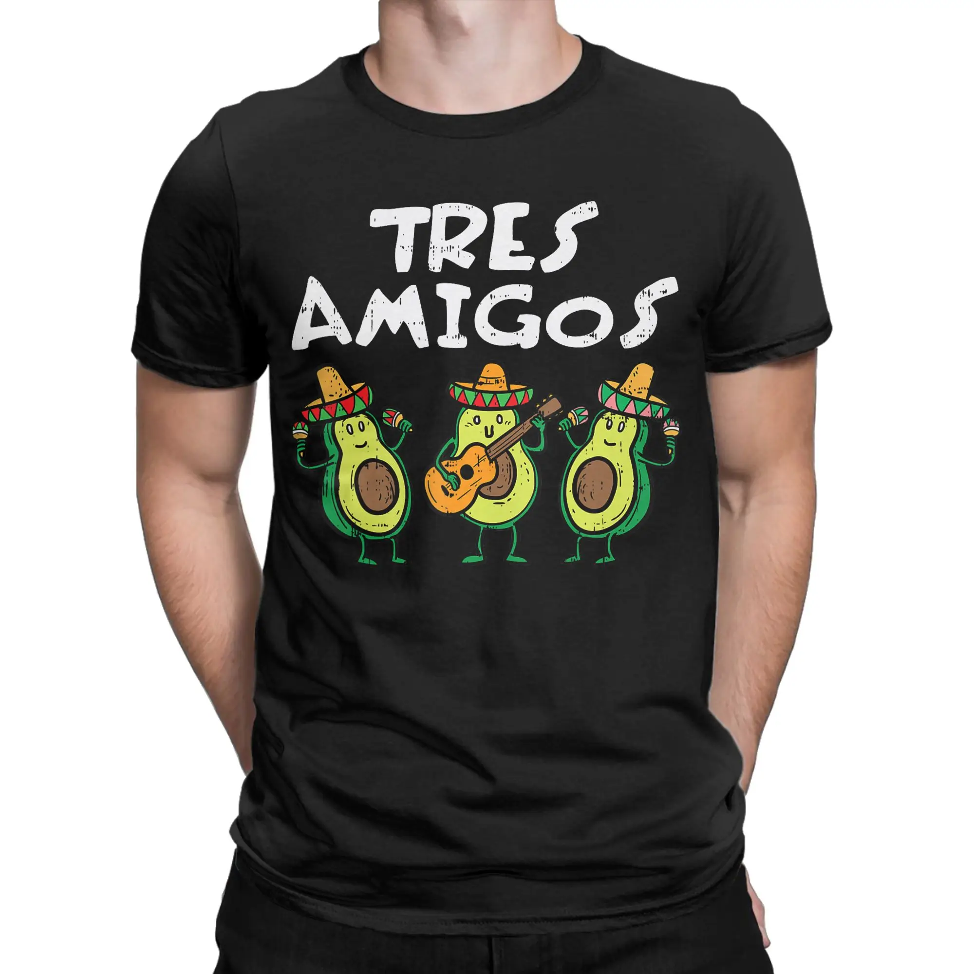 Tres Amigos Avocados Guac Cinco De Mayo Fiesta T Shirts Men Cotton Funny T-Shirts Round Neck  Tee Shirt Short Sleeve Tops Unique