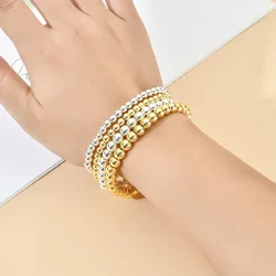 RETROLINK 4mm Gold Sliver Plated Hematite Beaded Bracelet Stretch Handmade Jewelry Women Gift Natural Stone Strand Bracelet