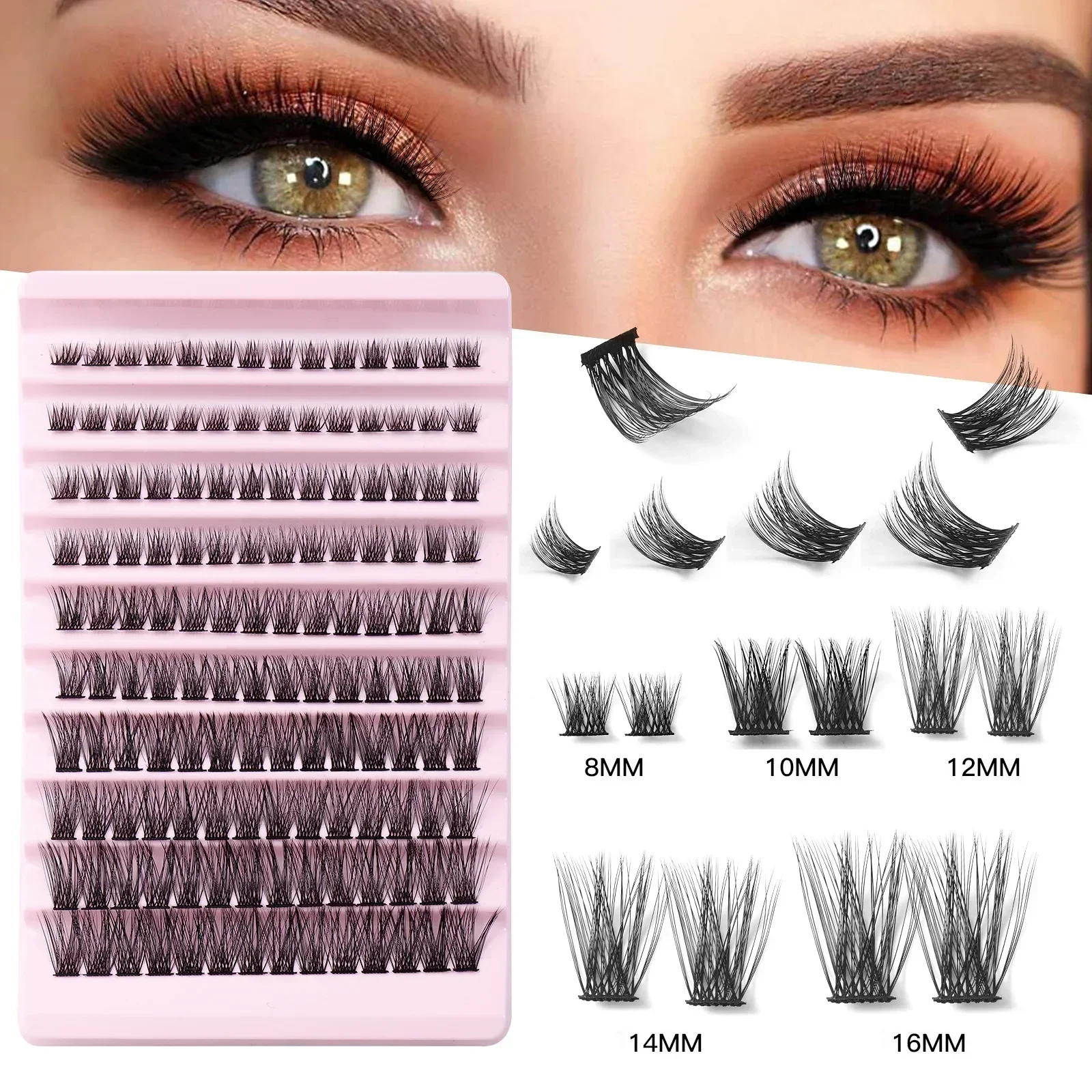 Lash Extension Kit 120/140 Lash Clusters with Lash Bond and Seal and Applicator Thin Soft Fluffy Reusable False Eyelashes 8-16mm