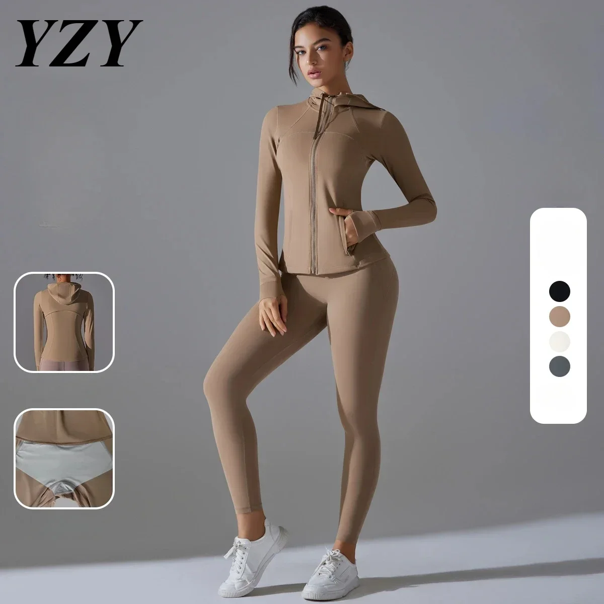 Seamless Yoga Sports Fitness Hip-lifting Skinny Long-sleeved Hoodie Zipper Winter Workout Gym Leggings Sportswear for Women