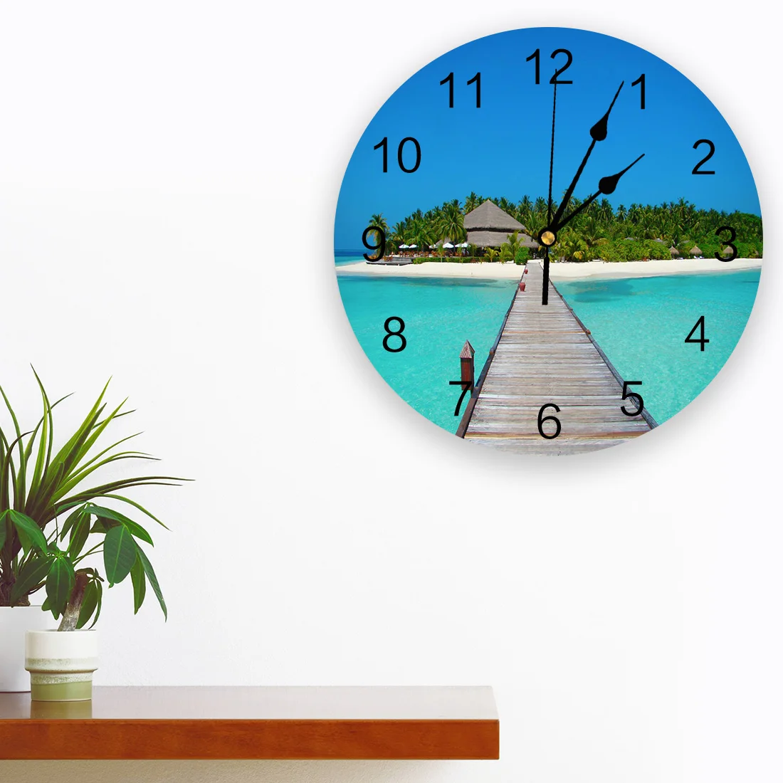 Island Beach Sea Resort Blue Maldives Scenic Wall Clocks Silent Home Cafe Office Wall Decor Clocks for Kitchen Large Wall Clocks