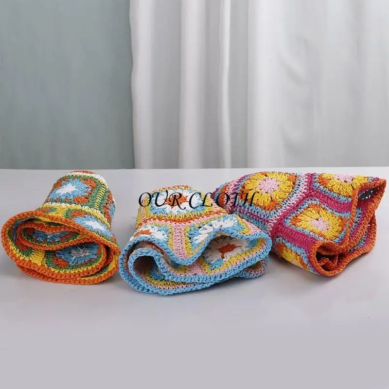 

Складная вязаная панама для взрослых в стиле бохо с широкими полями, летняя уличная кепка Y1AC