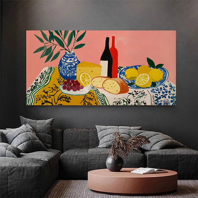 Large-sized frameless canvas paintings,Lemon Rustic Floral Vase Floral Bouquet Canvas Painting Poster Print Still Life Matisse S