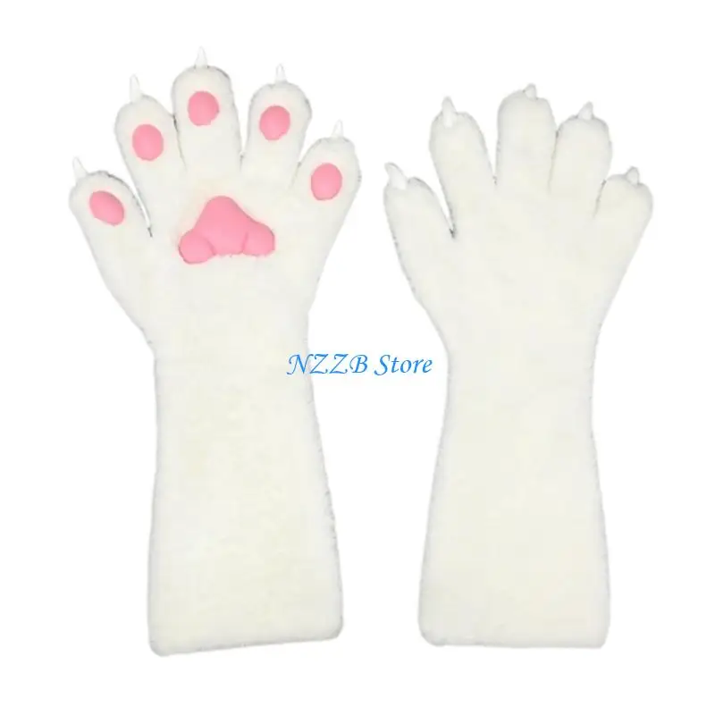 

T21F Realistic Cats Paws Gloves Plush Paws Gloves Role Playing Animal Claws Hand Gloves Halloween Party Props Handwear