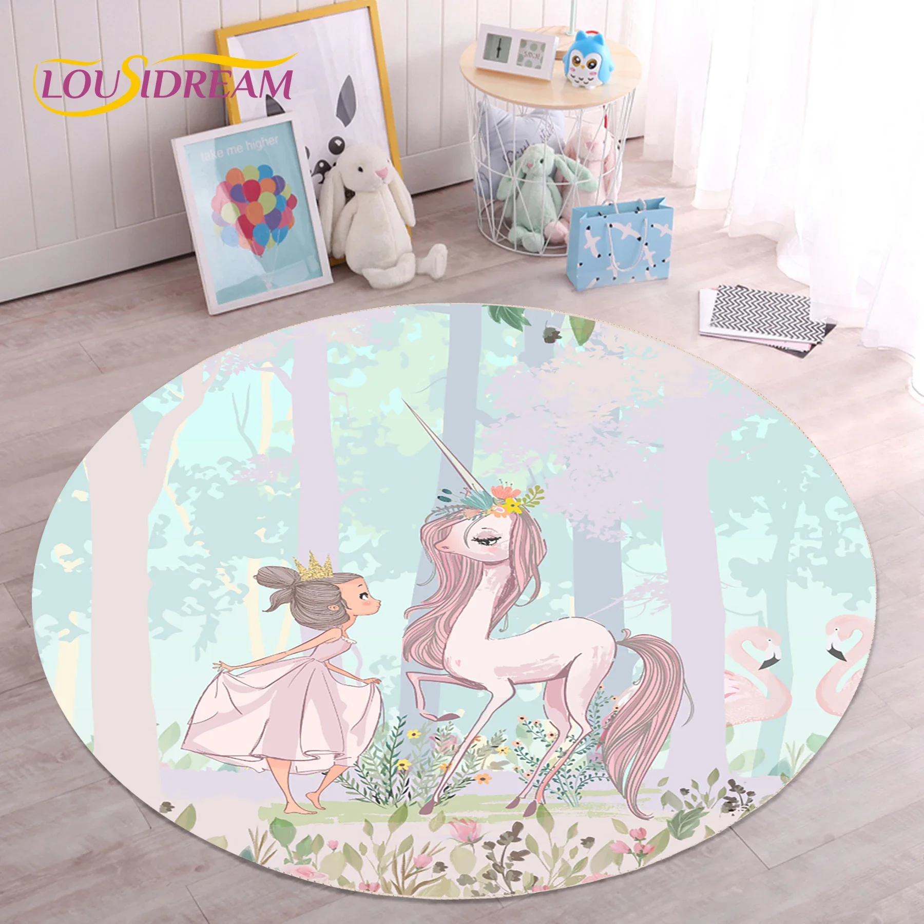 

Ballet Girl Ballerina Fairy Unicorn Cartoon Round Carpet Rug for Bedroom Living Room Sofa Decoration,Child Game Decor Floor Mat