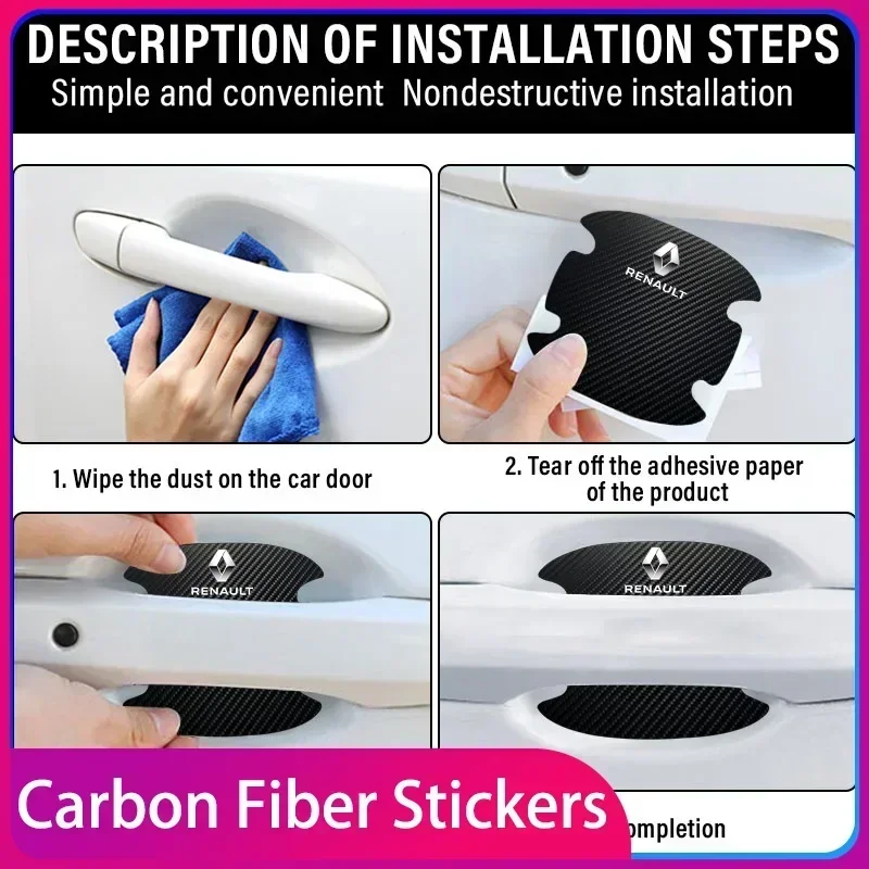 

Carbon Fibre Car Door Bowl Handle Protector 4PCS Anti-scratch Sticker Car Accessories for Renault Clio Laguna 2 Megane 2 Duster