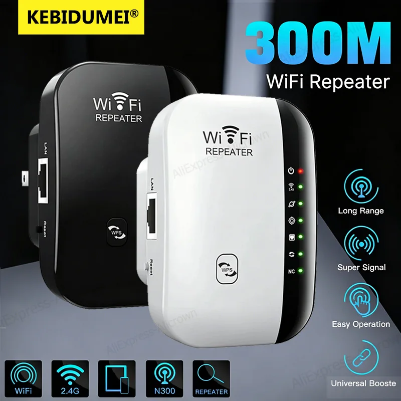 KEBIDUMEI 300Mbps Wireless WIFI Repeater Remote Wifi Extender WiFi Amplifier 802.11N WiFi Booster Repetidor Amplifier  for PC