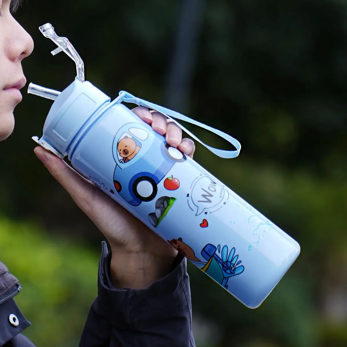 Capybara Large Capacity School Kids Ecofriendly Plastic Water Bottle Cartoon Capybara Children Outdoor Straw Cup