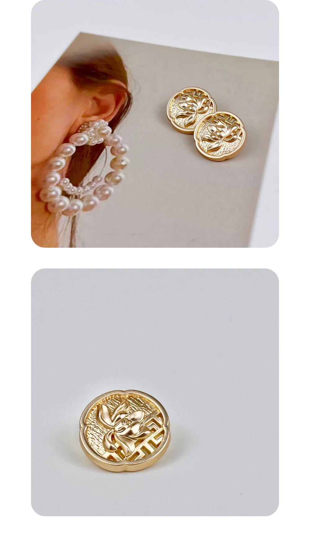 10 stücke Metall Knopf Kleidung Tasche DIY Handwerk Hochwertige Aushöhlen Dekorative Gravieren Lotus Chinesischen Stil Tasten Zubehör – Detail 3