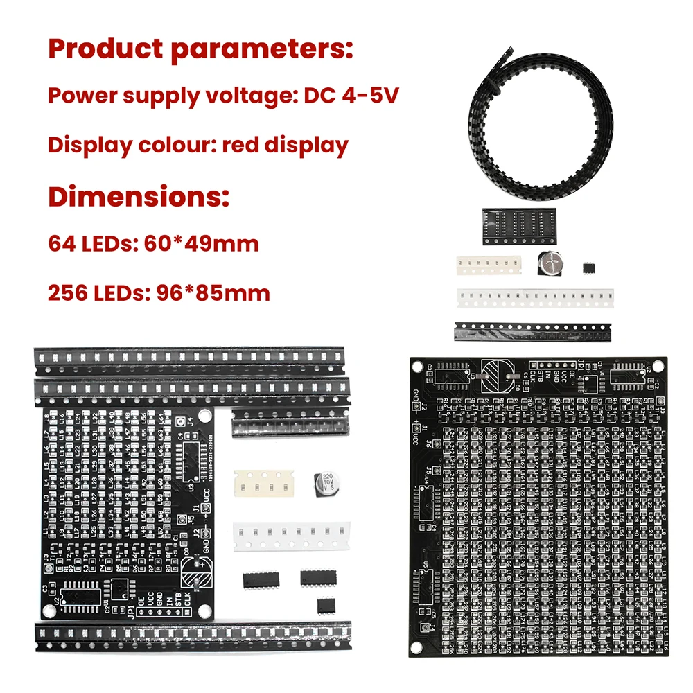 64LED/256LED Red Display LED SMD Dot Matrix Advertising Screen Kit SMT Component Soldering Practice Board DIY Kits