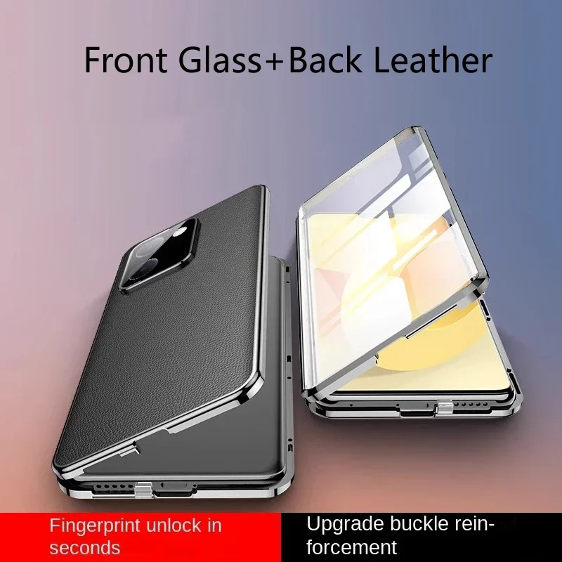 Leather Back Metal Phone Case For iQOO 13 12 Z9X Z9 Lite Turbo Neo 7 10 9S Pro Plus Tempered Glass Full Lens Protect Cover cases