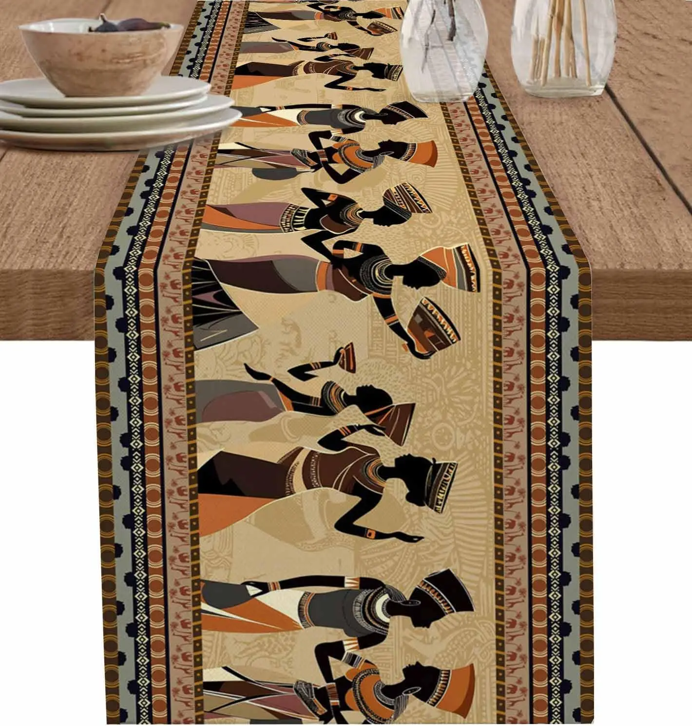 

Ethnic African Women Linen Table Runner Dresser Scarves Table Decor Traditional Tribal Kitchen Dining Table Runner Party Decor
