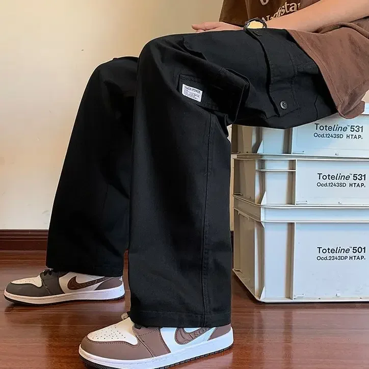 Spring Summer Cargo Pants Men Korean Fashion Wide Leg Men Pants Versatile Loose Straight Casual Trousers Joggers Men Clothing