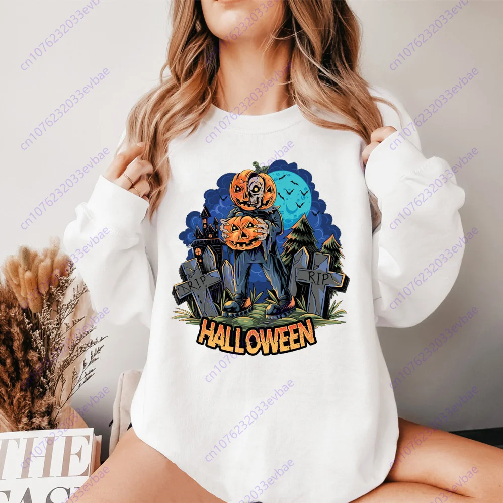 Happy Halloween Hoodies Design Women Long Sleeved Autumn Fashion Sweatshirts Casual White Winter Clothes Ladies