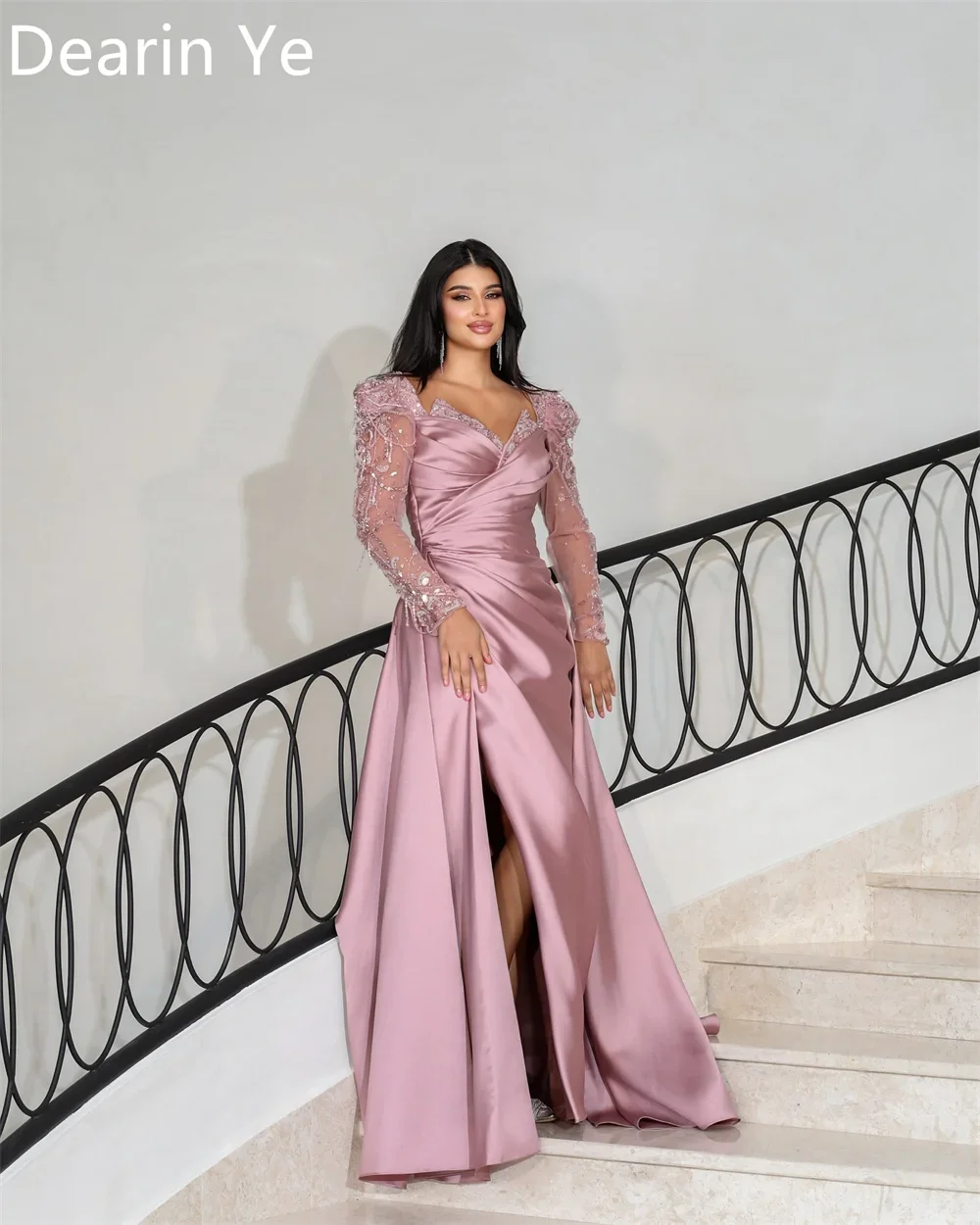 Customized Formal Gown Dearin Off-the-shoulder Column Floor Length Skirts Tulle Bespoke Occasion Dresses Prom Saudi Arabia Eveni