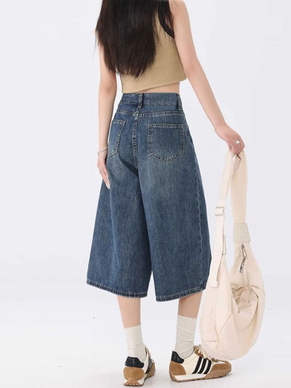 2022 Nieuwe zevendelige jeans met wijde pijpen voor dames in de zomer, dun, hoge taille, ontspannend, luie stijl, rechte buis vijfdelige middenp