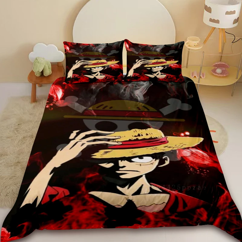 

3 шт., цельный пододеяльник с рисунком Луффи, аниме, комплект постельного белья, пододеяльник для декора спальни, подарки, мягкий и дышащий