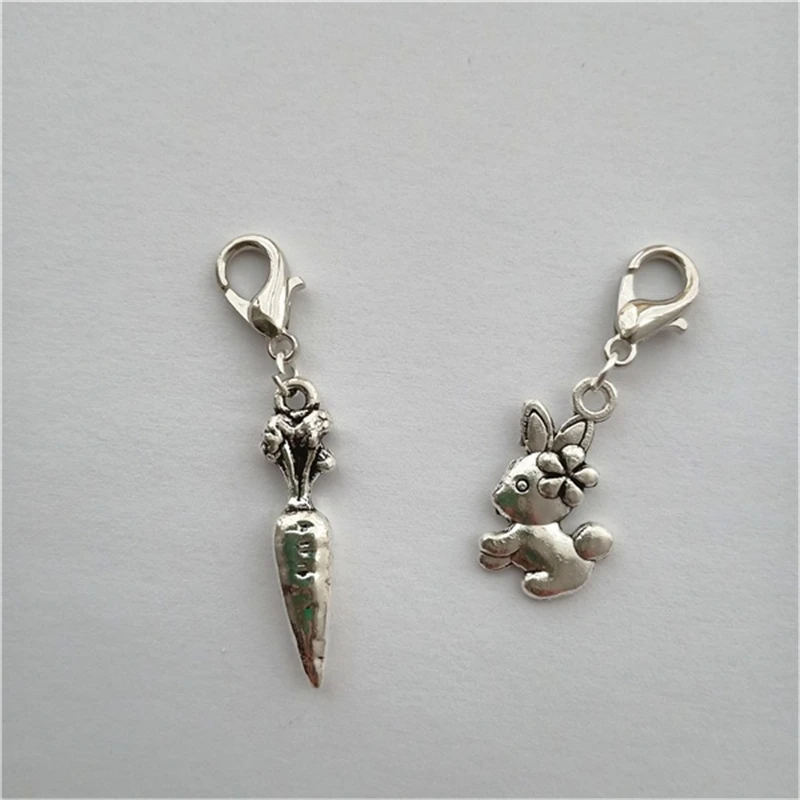 2 Pcs In Set Carrot and Rabbit Charms with Lobster Clasp for Bracelet, DIY Key Chain, Rabbit Clip on Charm