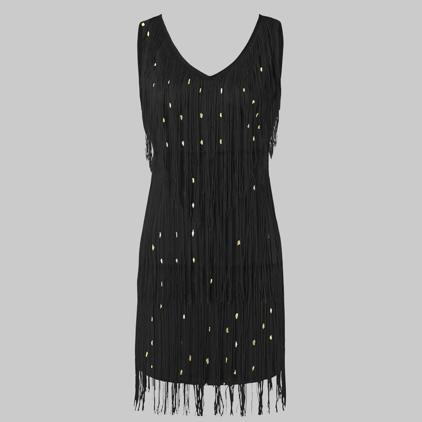 Women's Sexy Tassel Mini vestido, Decote V, Sem encosto, Baile, Salão de Baile, Samba, Franja, Dança, Flapper, Lápis, Festa, Novo, 2023