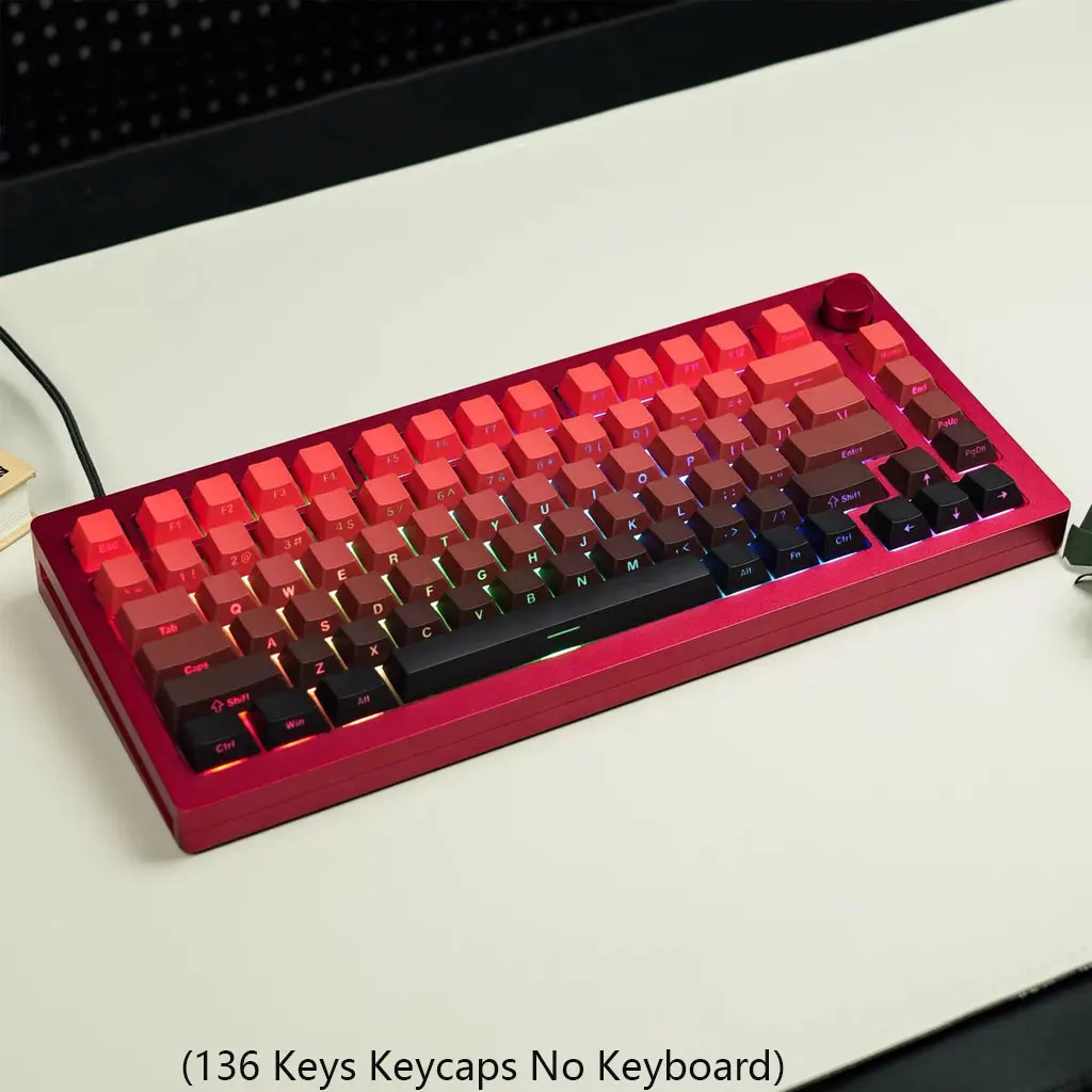 136 Keys Gradient Red Side-letter Keycaps OEM Height PBT Thermal Sublimation DIY For 61 87 98 104 Keys Mechanical Keyboard