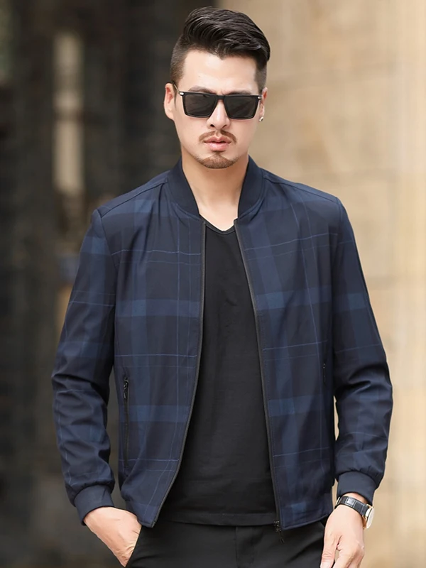 

Мужская повседневная куртка свободного кроя из полиэстера на молнии с воротником-стойкой для мужчин среднего возраста, осенне-весенняя, модная