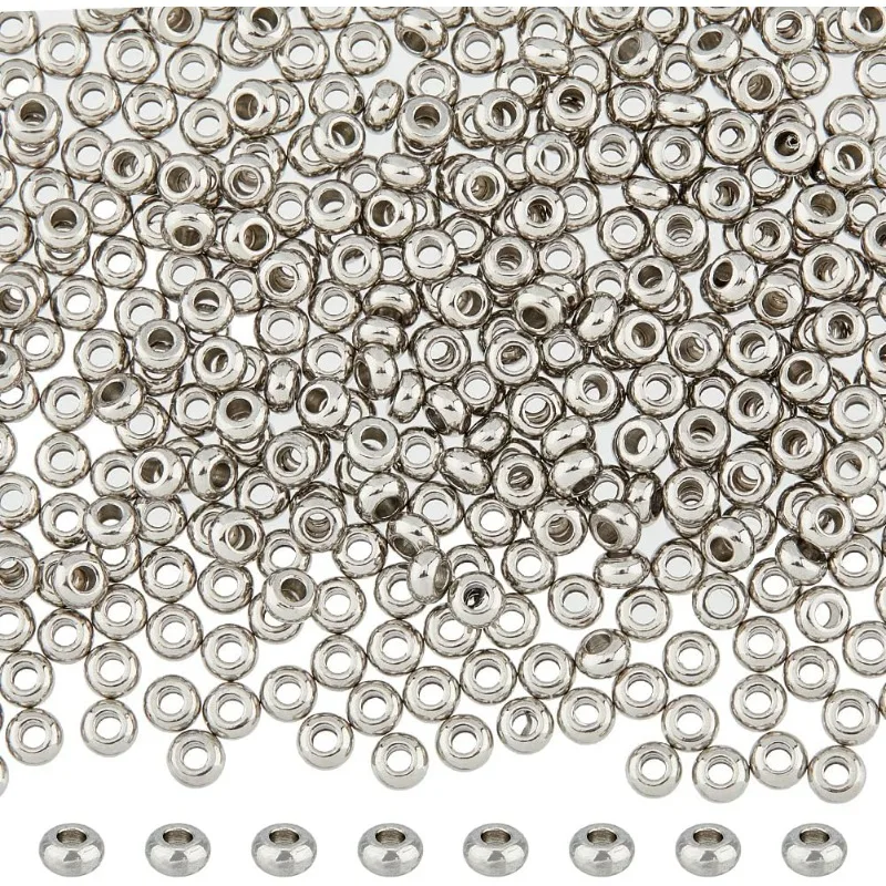 500pcs Flat Round Spacer Beads 3mm Diameter Spacer Seamless Loose  Stainless Steel Rondelle European