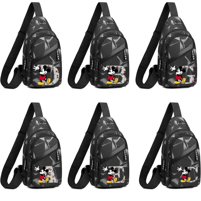 Mickey Mouse A-Z 26 Engelse Letters Heren Borsttas Messenger Bag Sporttas Disney Enkele Schouder Casual Heuptasjes Rugzak