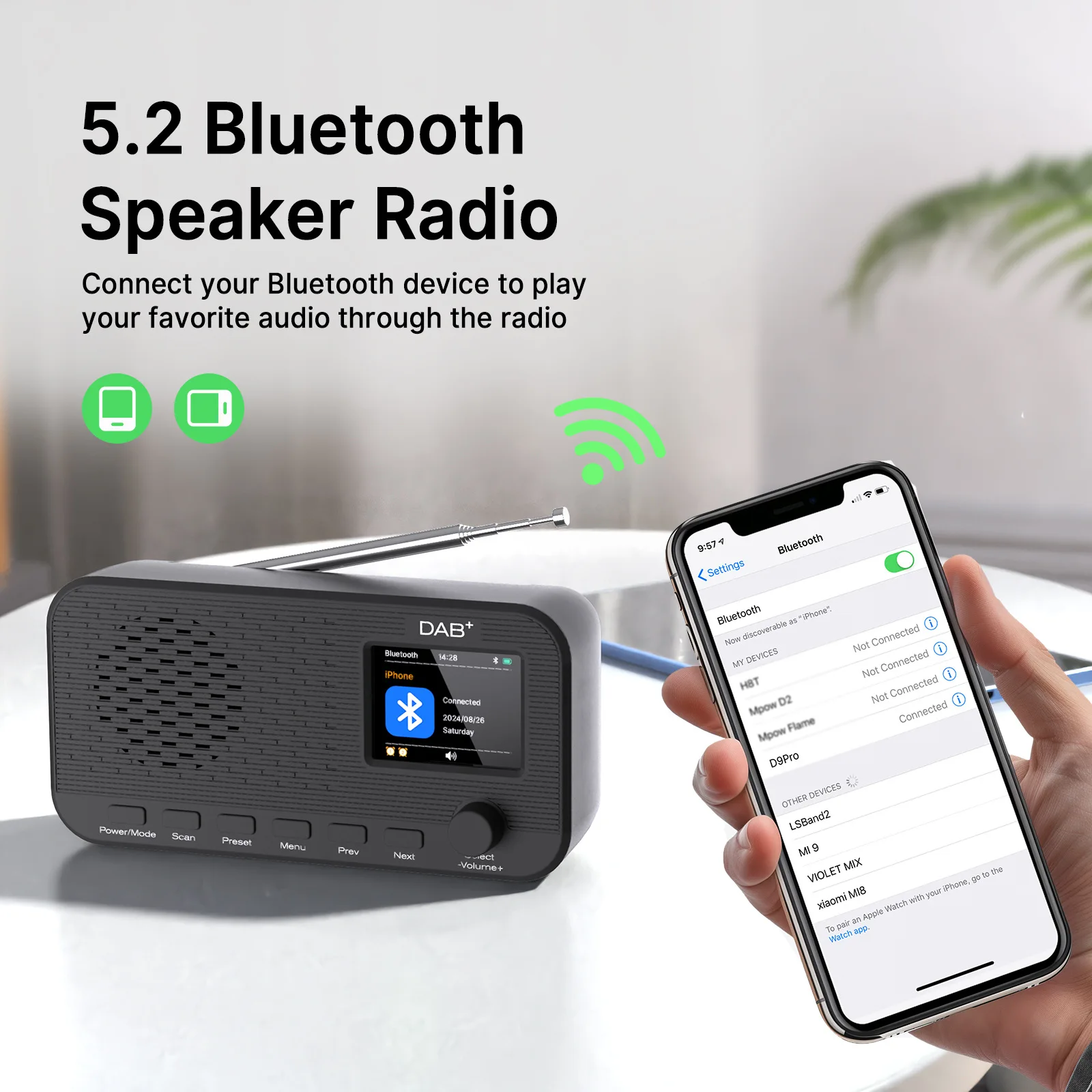 Digitaler Schreibtischwecker DAB DAB+ FM Bluetooth Broadcasting Radio 2,4 Zoll Farb-LCD-Bildschirm Radio Unterstützt AUX MP3-Player