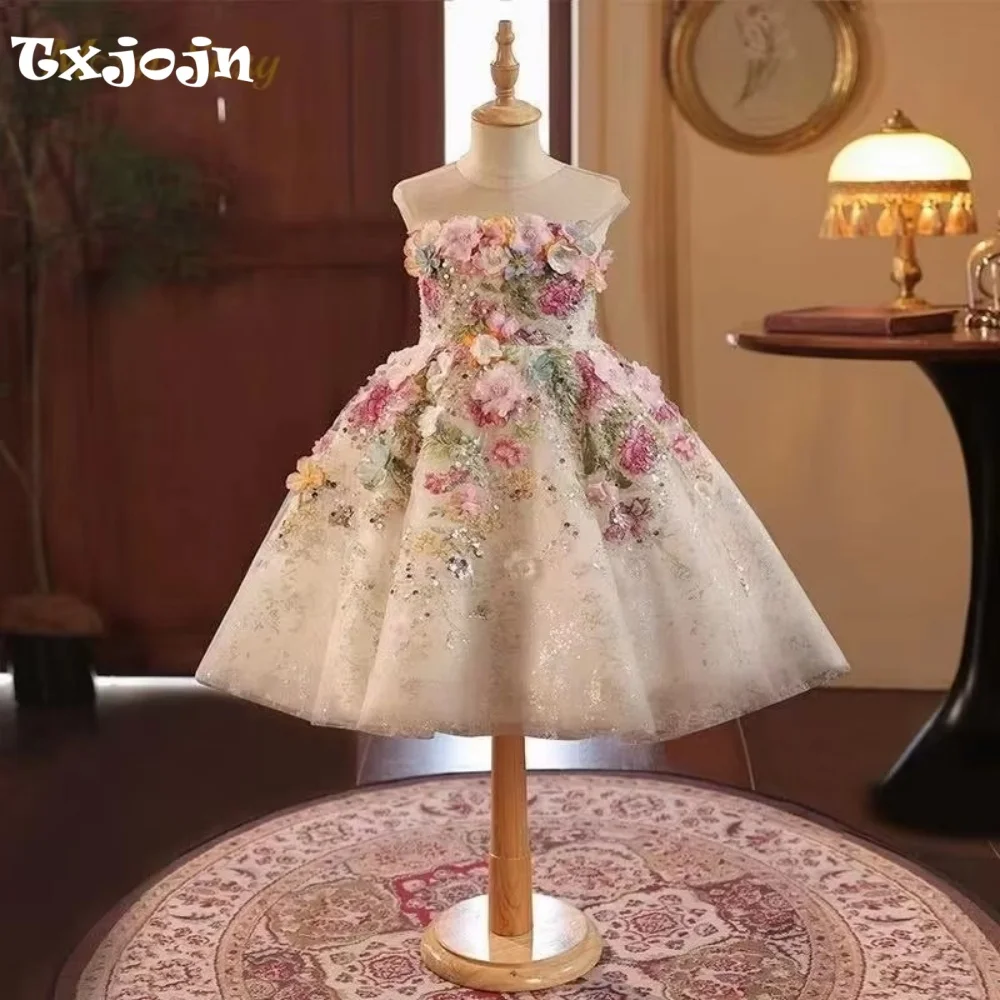 Baby Girl Princess Flower Sequins Tutu Dress Sleeveless Toddler Teens Child Vestido Wedding Party Birthday Baby Clothes 1-14Y