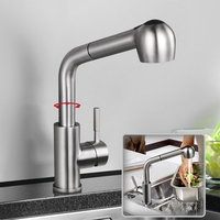 304 Stainless Steel Pull-out Kitchen Faucet Hot and Cold Mixed Water Washbasin Faucet Nickel Rotary Kitchen Sink Tap