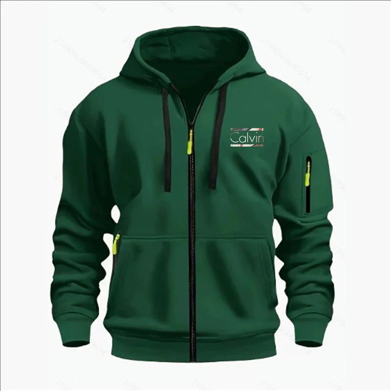 

Autumn and winter men's long-sleeved zippered sweatshirts, loose and warm casual tops, fashionable street hoodies with pockets