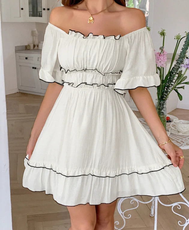 

Women Dresses for Summer Vacation Leisure Style Seaside Atmosphere Wrapped Chest Dress High Waist Women's Sweet A-Line Dresses