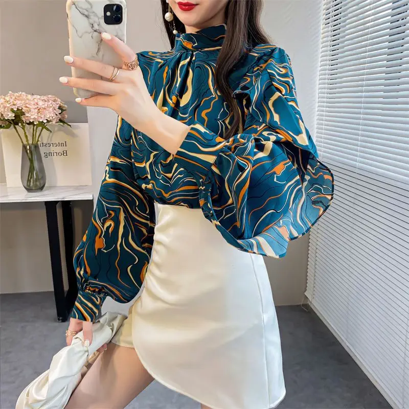 

Vintage Flower Print Women Chiffon Thin Blouse Spring Long Lantern Sleeve Sheer Shirt Clothes Tops Blusas 2024 News W77