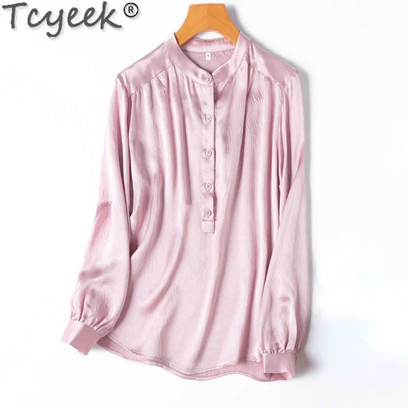 

Tcyeek 19MM 100% Mulberry Silk Women Shirt Elegant Female Blouse 2024 Sprng Summer Long Sleeve Top Loose Fit Camisa Feminina