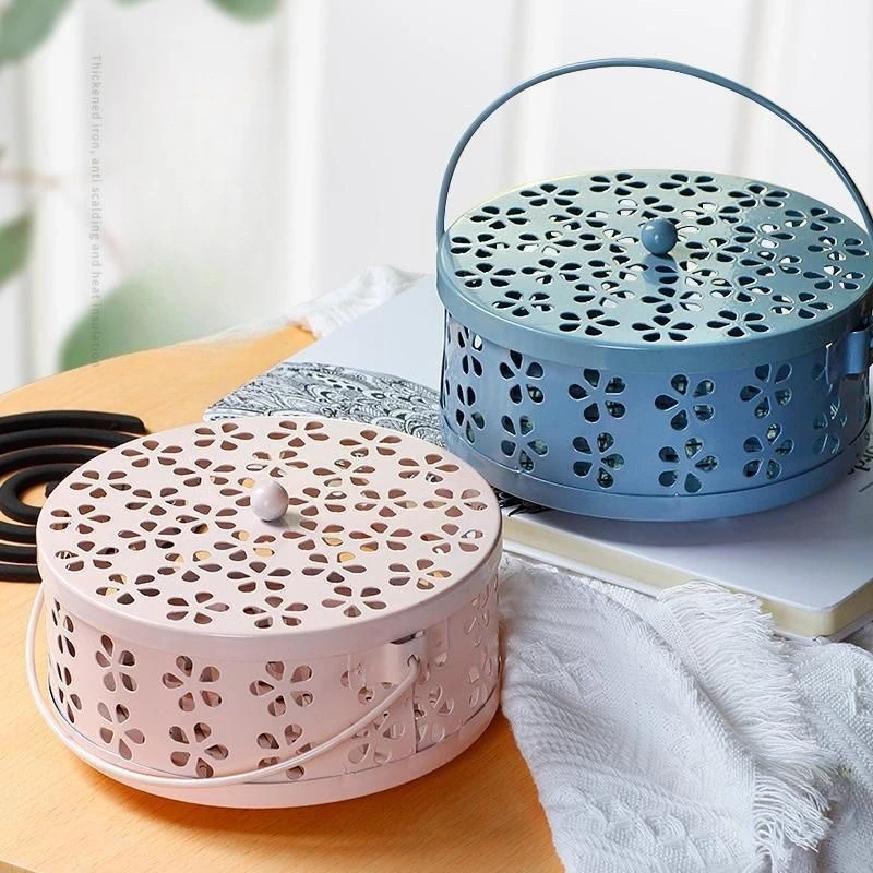 Household Portable Iron Mosquito Coil Box, Hollowed Out with Handle Anti Scalding Aromatherapy Stove Fireproof Mosquito Coil Box
