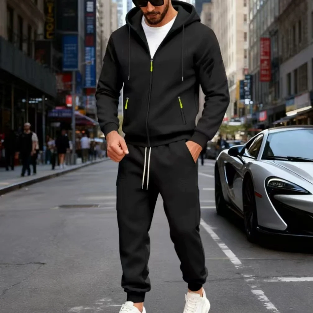 رائجة البيع الرجال تجريب مجموعة زمم هوديس Sweatpants الخريف والشتاء اليومية عادية الرياضة بدلة عدو ممارسة في الهواء الطلق ملابس دافئة