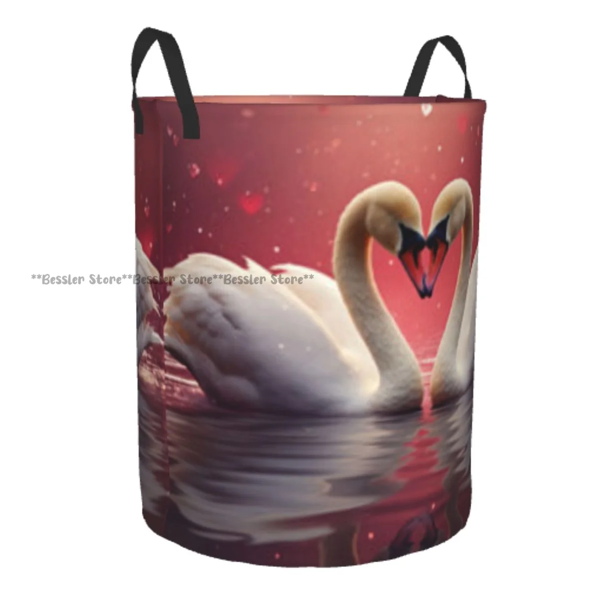 Dirty Laundry Basket Lovely Swan Embracing On Lake Folding Clothing Storage Bucket