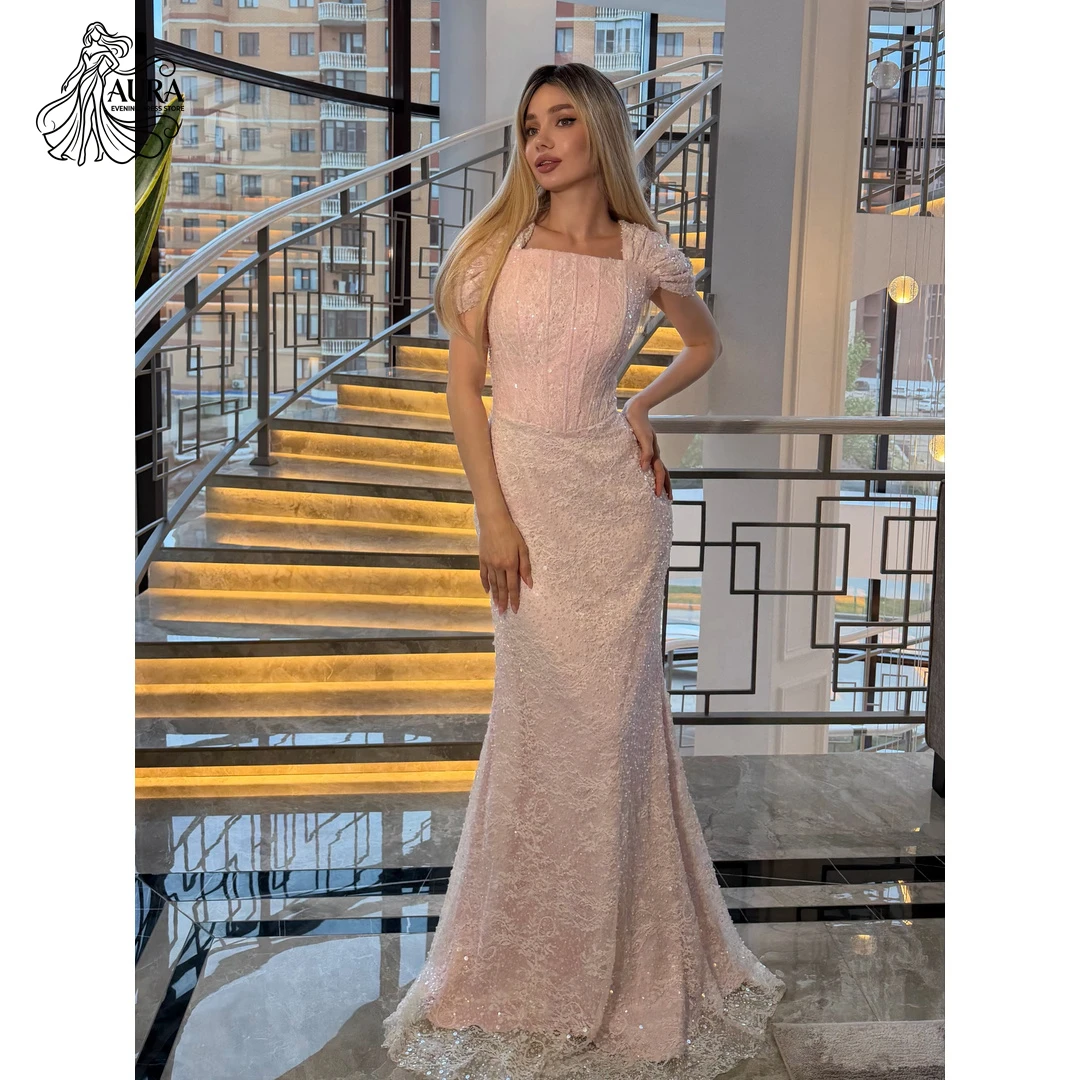 

Aura Customized Dresses 2026 Luxury Prom Dress 2026 Pink Women's Formal Evening Gowns Fishtail Skirt Shiny Lace Embroidery Party