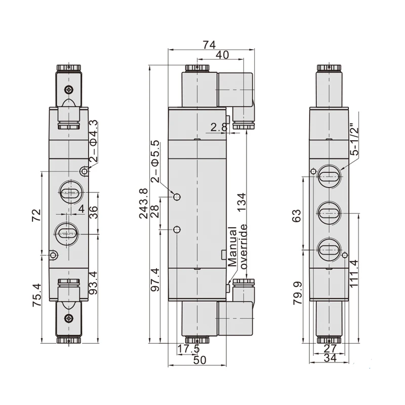 4V430C-15 Double headed Double control 5 Way 3 Position Power down hold Pneumatic directional Solenoid valve