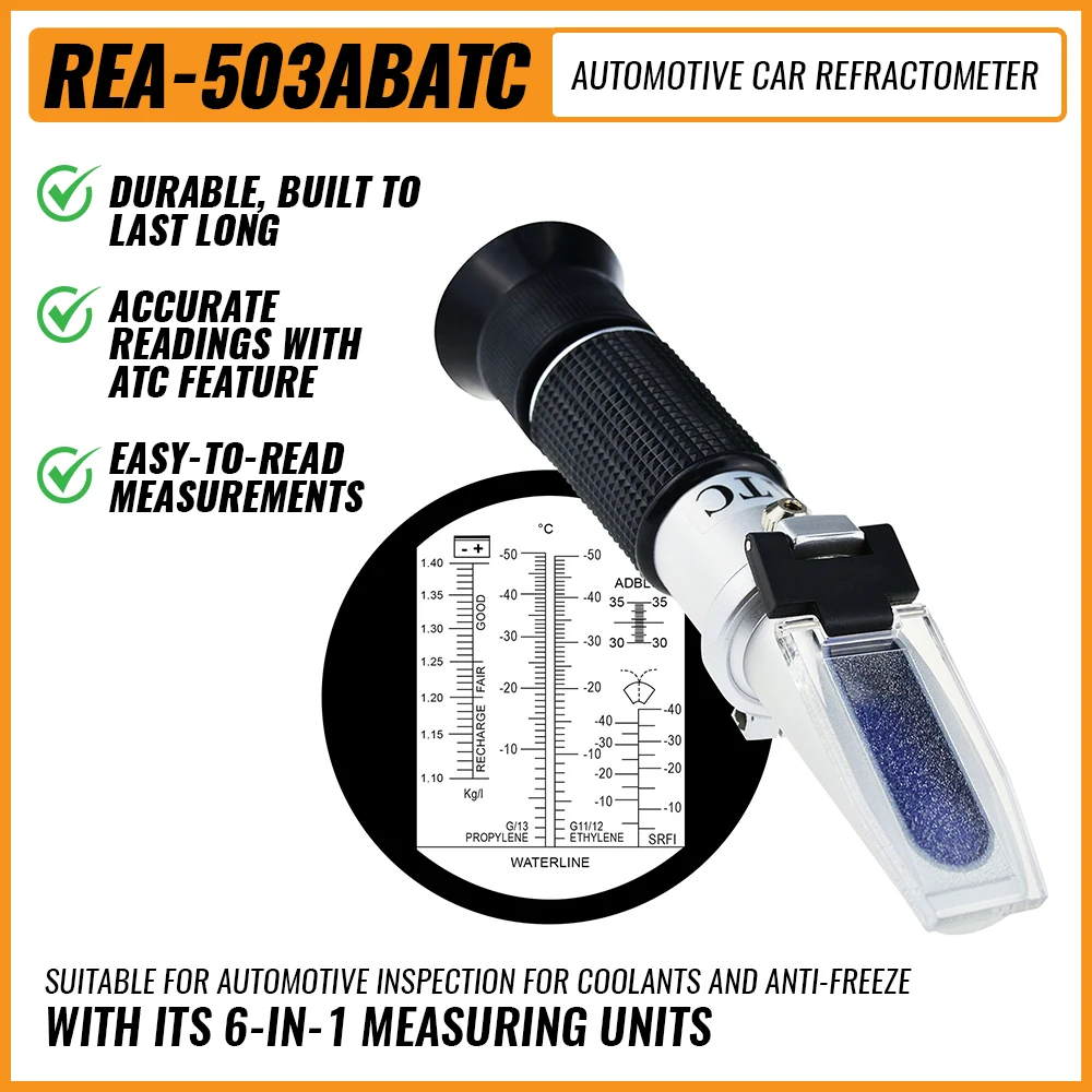 

6-in-1 Adblue Antifreeze Coolant Refractometer For Automotive Battery Acid Windshield Fluid Electrolyte Hydrometer