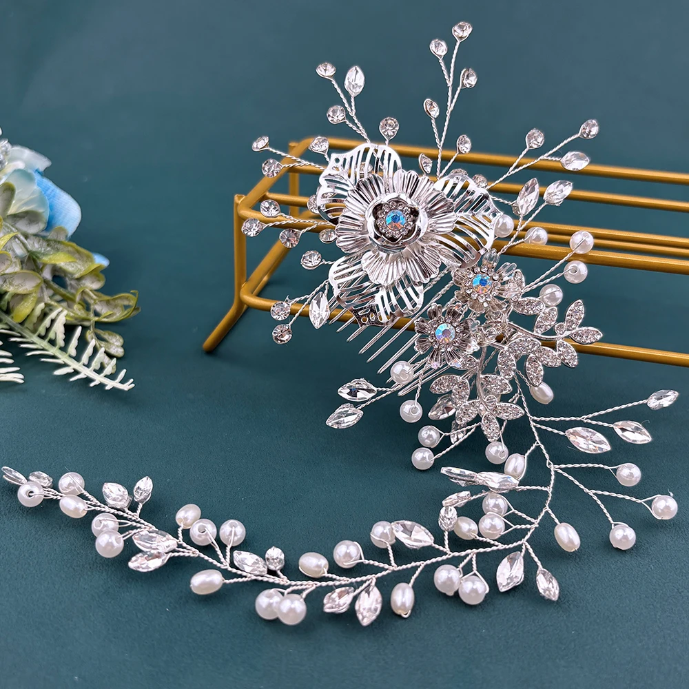 

DZ106 Alloy Flower Birthday Hair Comb Wedding Headband Bridal Hair Jewelry Elegant Pearls Bride Headpiece Woman Party Headwear