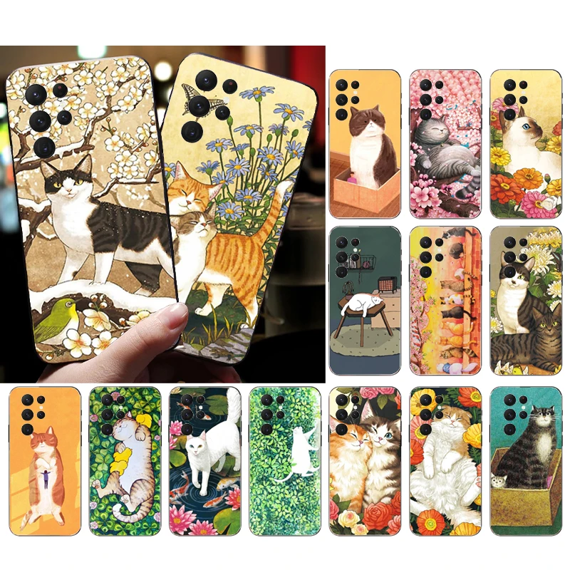 Cartoon Cat Phone Case For S24 S23 S22 S21 S20 Ultra S20 S22 S21 S23 S20 FE S24 Plus