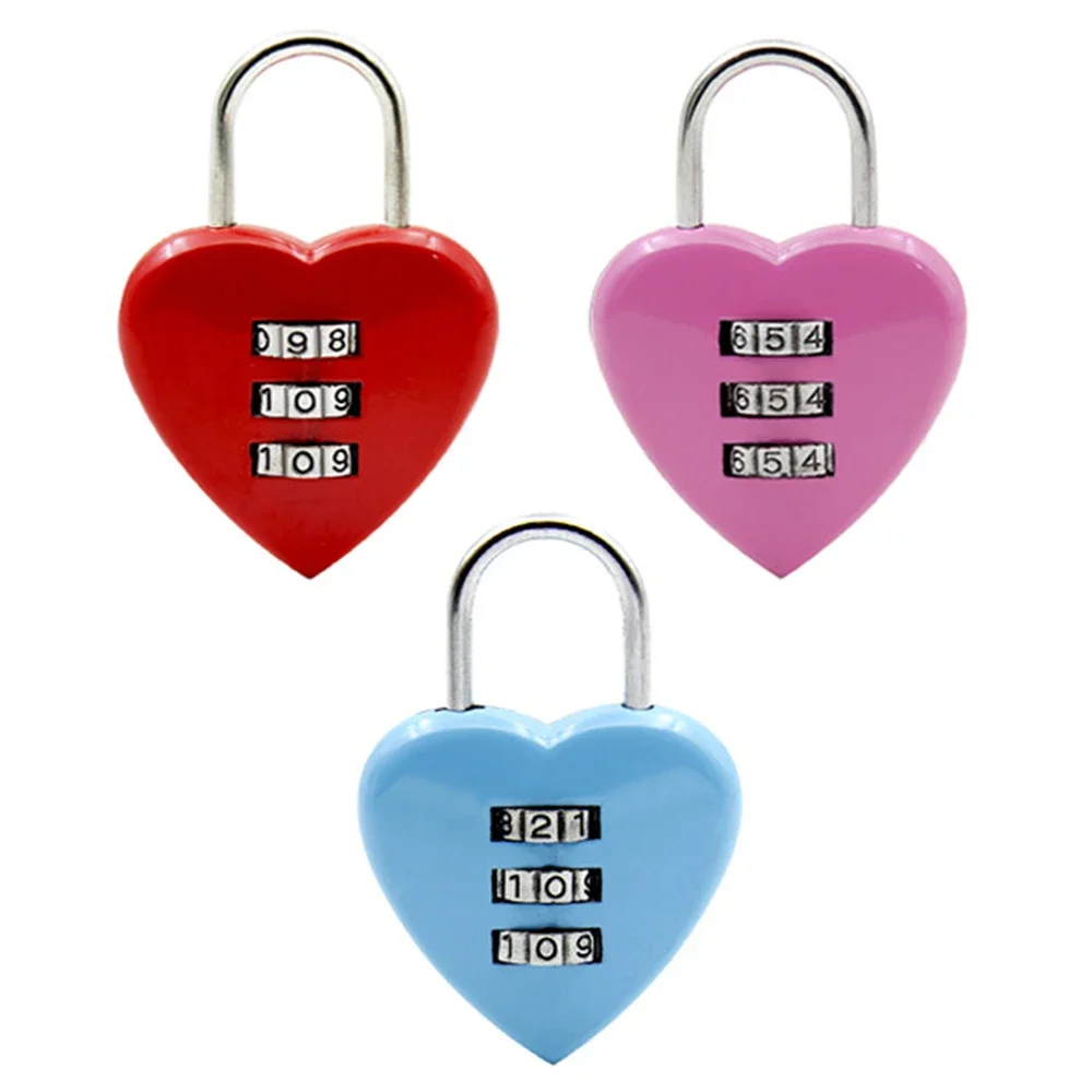 1Pc Mini Combination Lock 3-Digit Love Heart Shape Resettable Code Portable Locker Padlock for Indoor/Outdoor Combination Locks