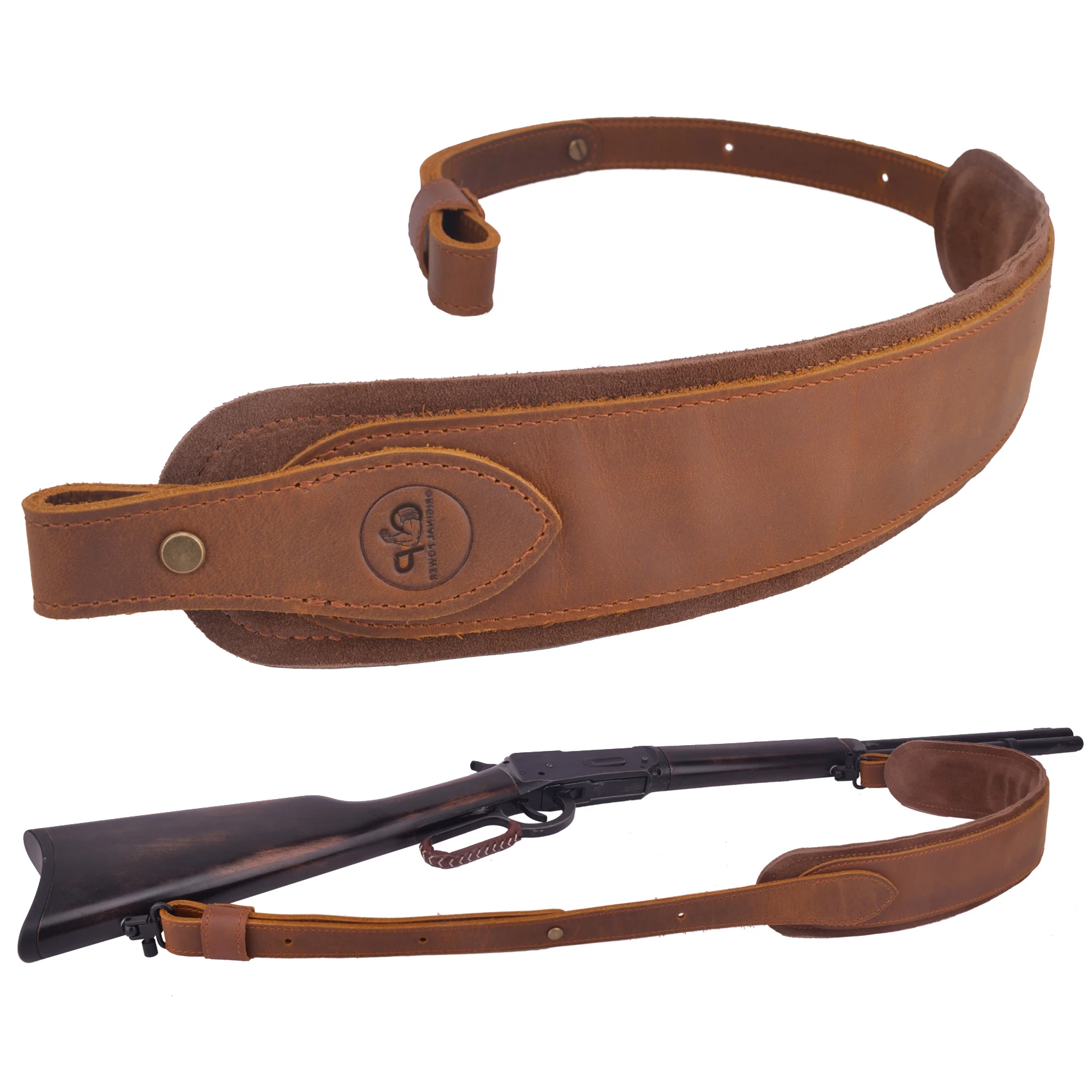 Leather Rifle Sling Shooting Gun Shoulder Strap Gun Belt For Marlin, Winchester, Remington, Ruger, Henry Repeating Arms