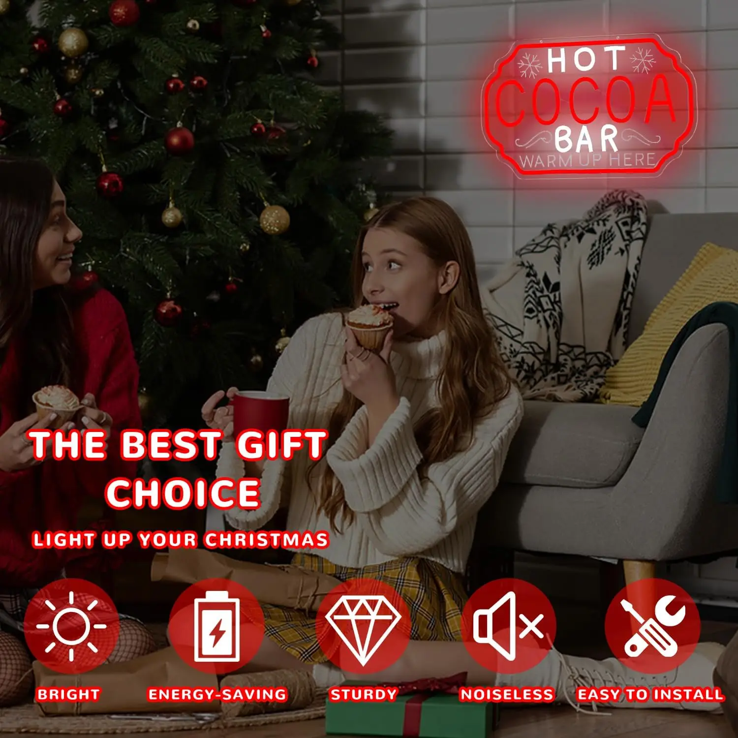 Hot Cocoa Bar Neon Sign Dimmable Christmas Coffee Led Sign Hot Chocolate Bar Light Up Sign for Kitchen Cafe Stations